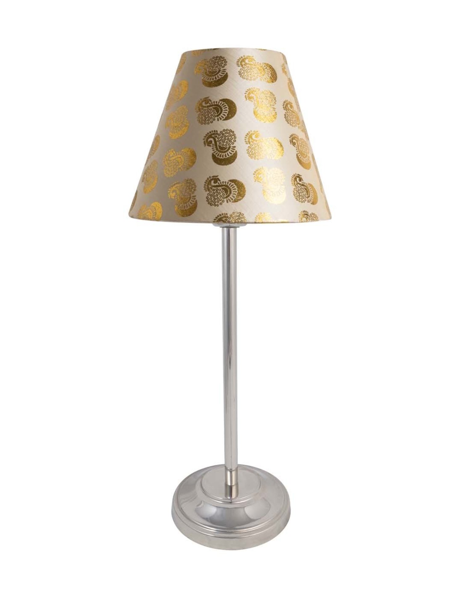 Homesake Chrome Basic Golden Steel Bedside Table Lamp With Fabric Shade - Set of 1
