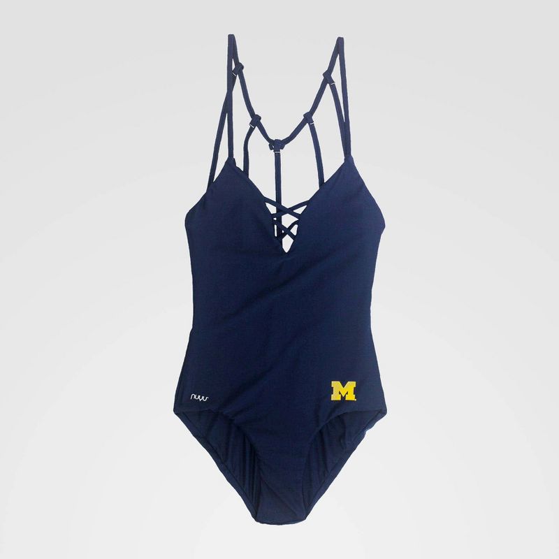 NCAA Michigan Wolverines Criss Cross One Piece Swimsuit - Navy XL