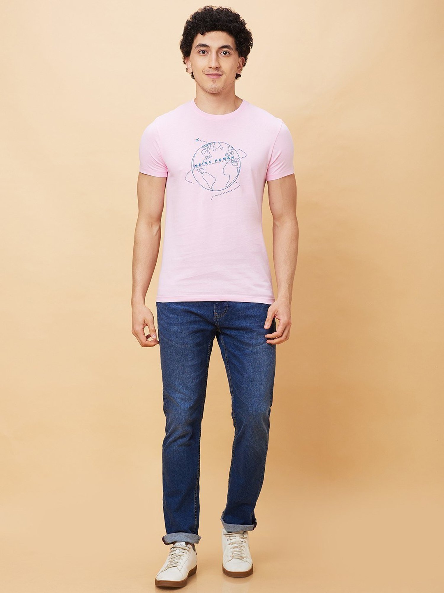 Being Human Pink Regular Fit Printed T-Shirt