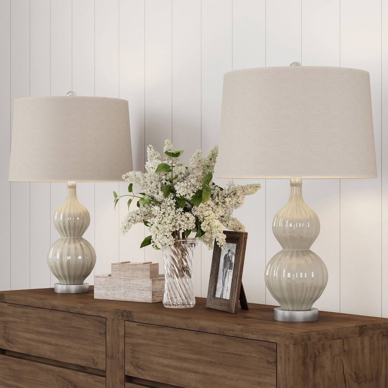 Set of 2 Ceramic Double Ribbed Gourd Table Lamps