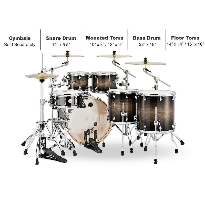 Mapex Armory Series Exotic Studioease 6-Piece Shell Pack with Deep Toms and 22 in. Bass Drum Black Dawn