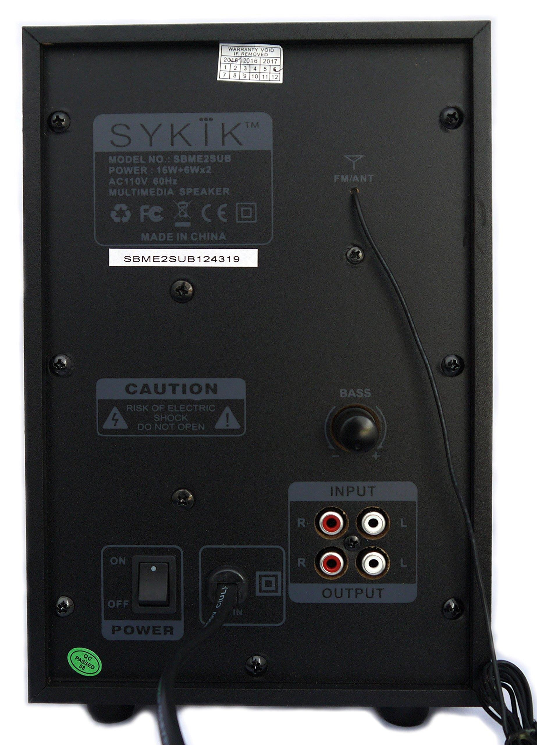 Sykik SBME2SUB Bluetooth Sound Bar with subwoofer, Wireless Remote, FM Radio, RCA Input, USB, SD Ports and bass Control