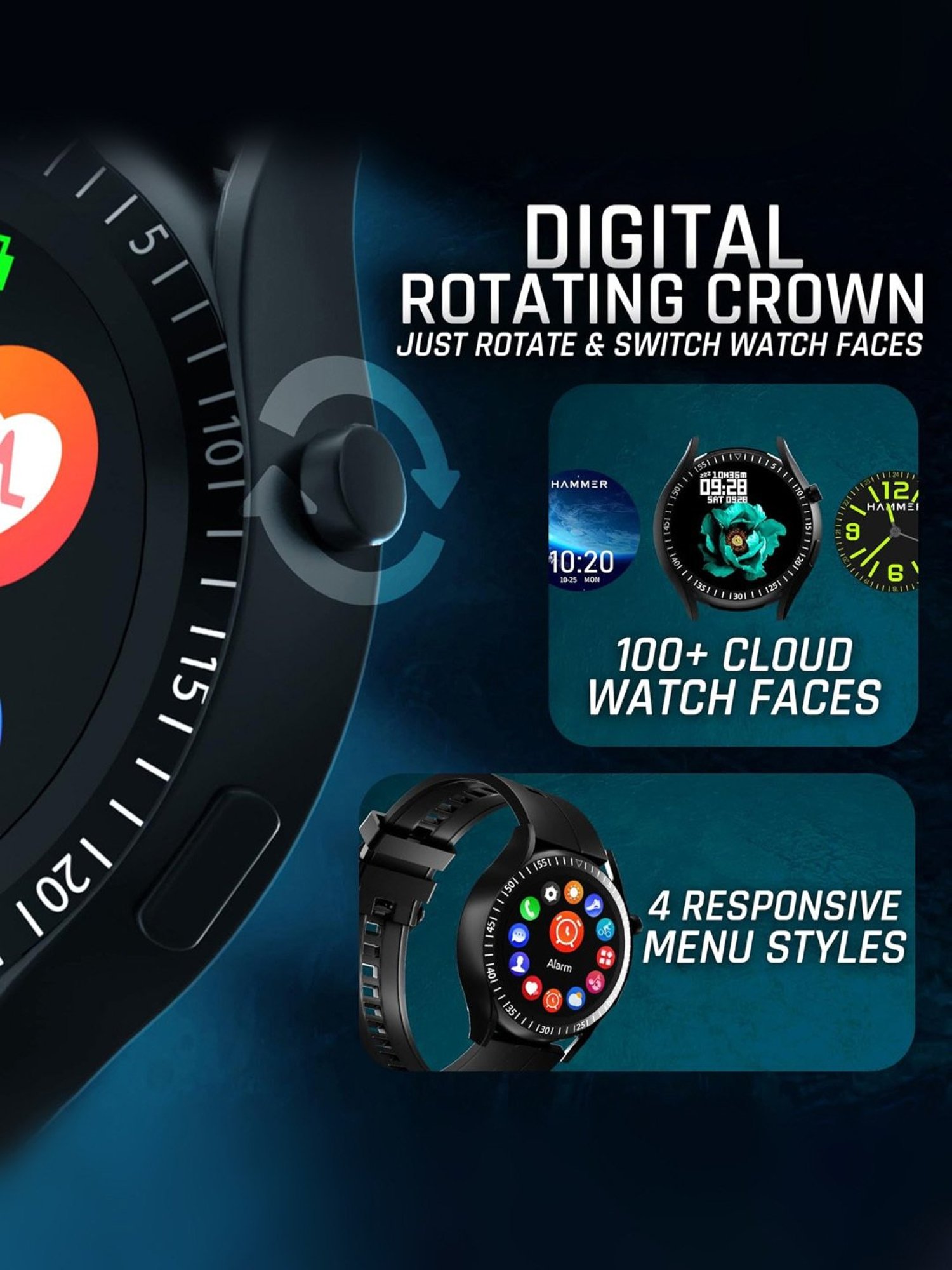 Hammer Pulse Ace Plus Round Dial Bluetooth Calling Smartwatch (Black)