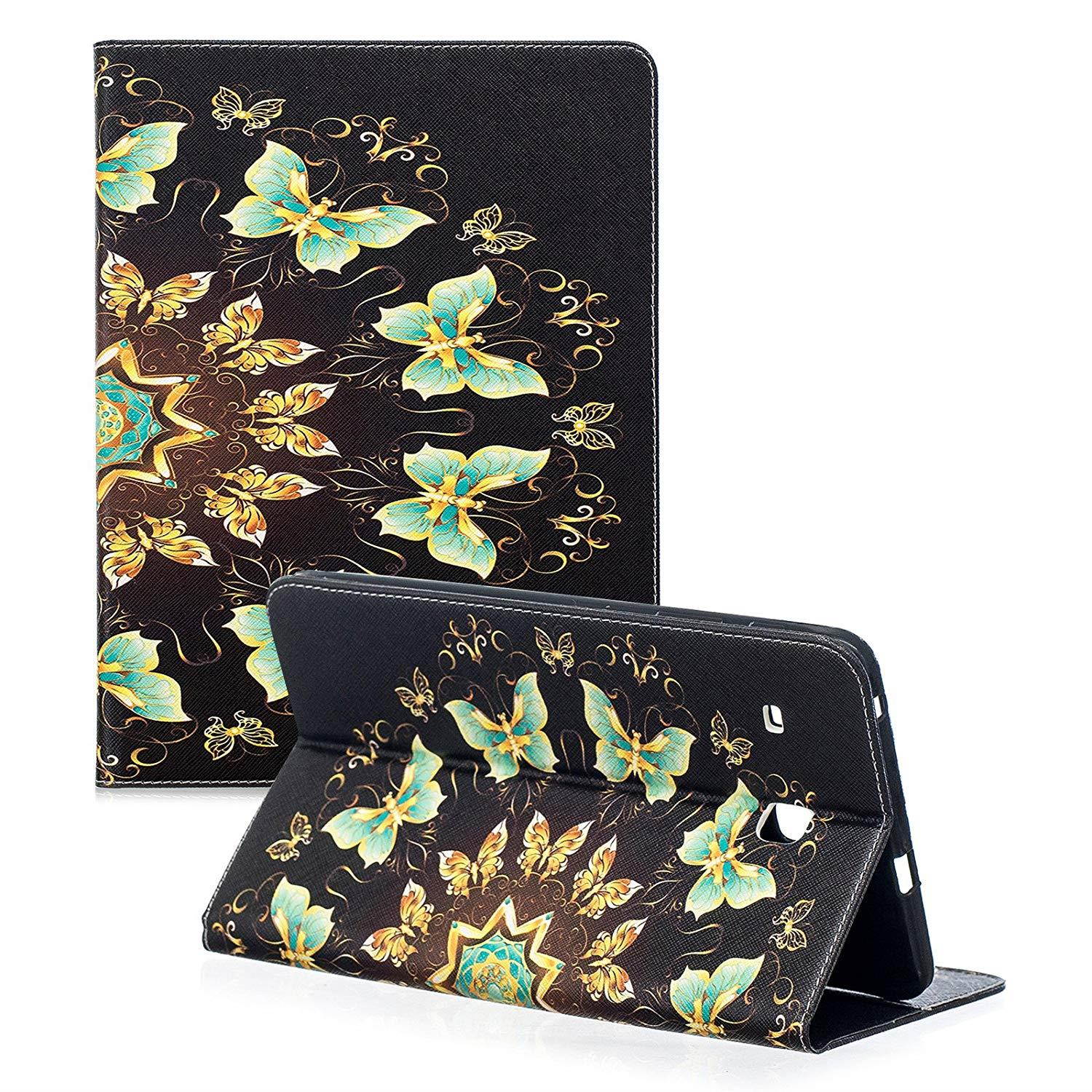 Galaxy Tab E 8.0 Case - UUcovers Ultra Slim Lightweight PU Leather Stand Flip Case Cover with Card Slots for Samsung Galaxy Tab E 8.0 Inch SM-T378 / SM-T377 / SM-375, Glowing Golden Butterfly