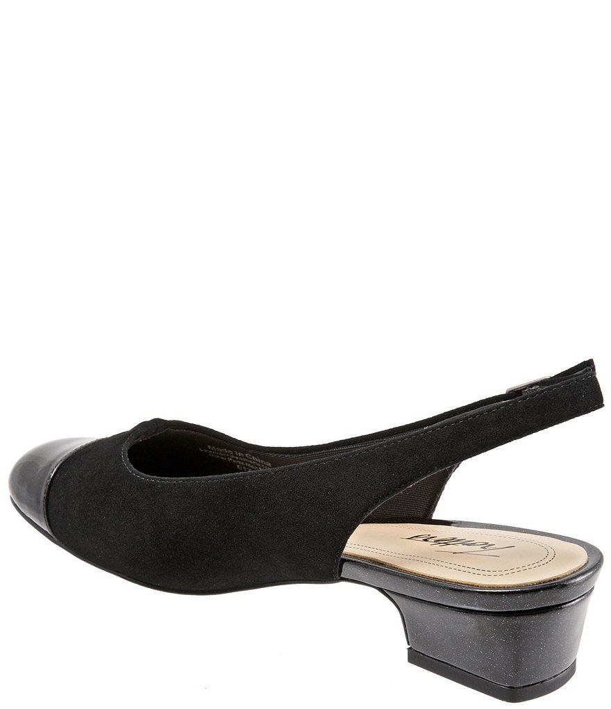 Trotters Dea Suede and Patent Slingback Block Heel Pumps
