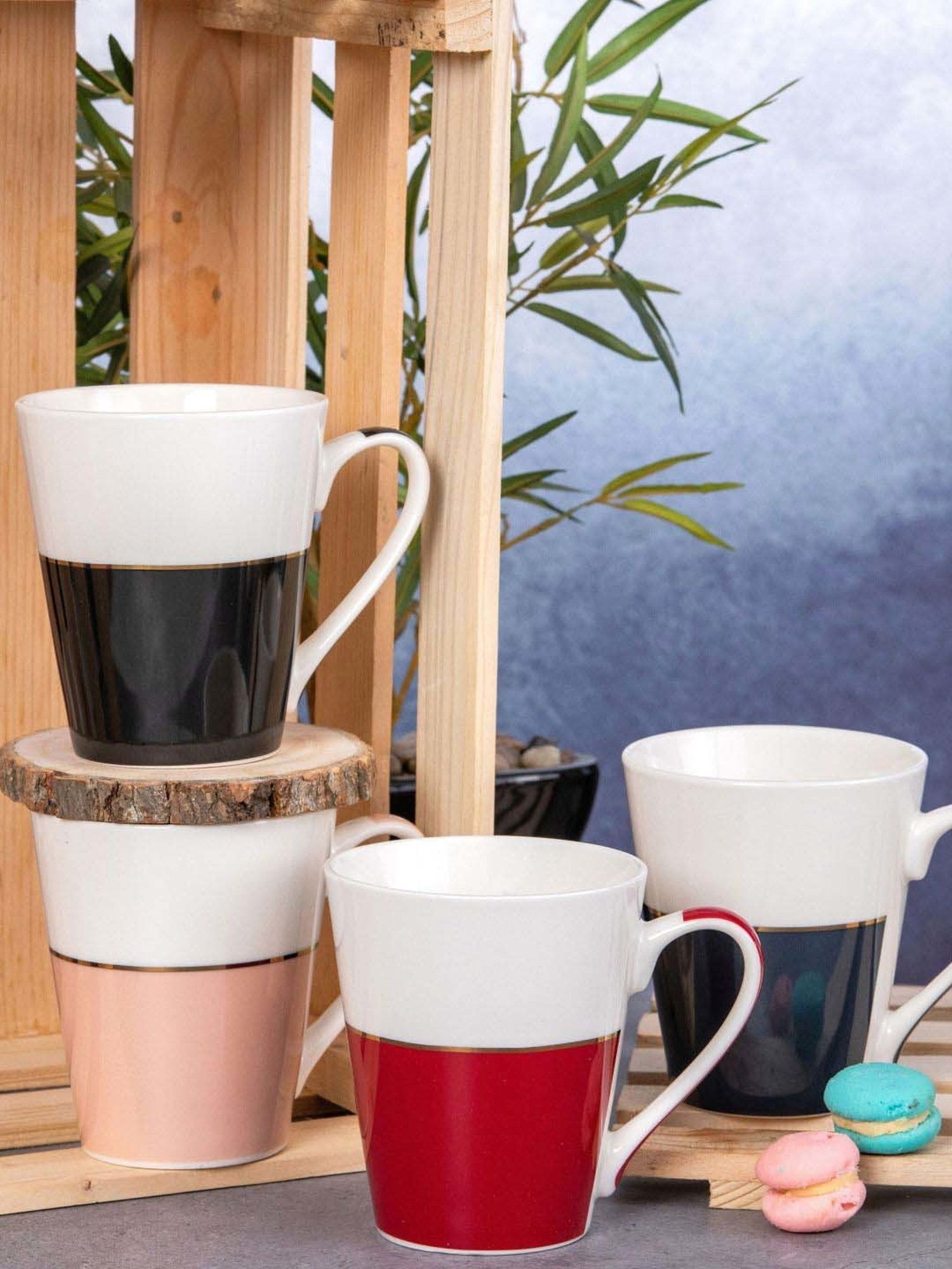 White Gold Multicolor Porcelain Coffee Mug (0.31 L) - Set of 4