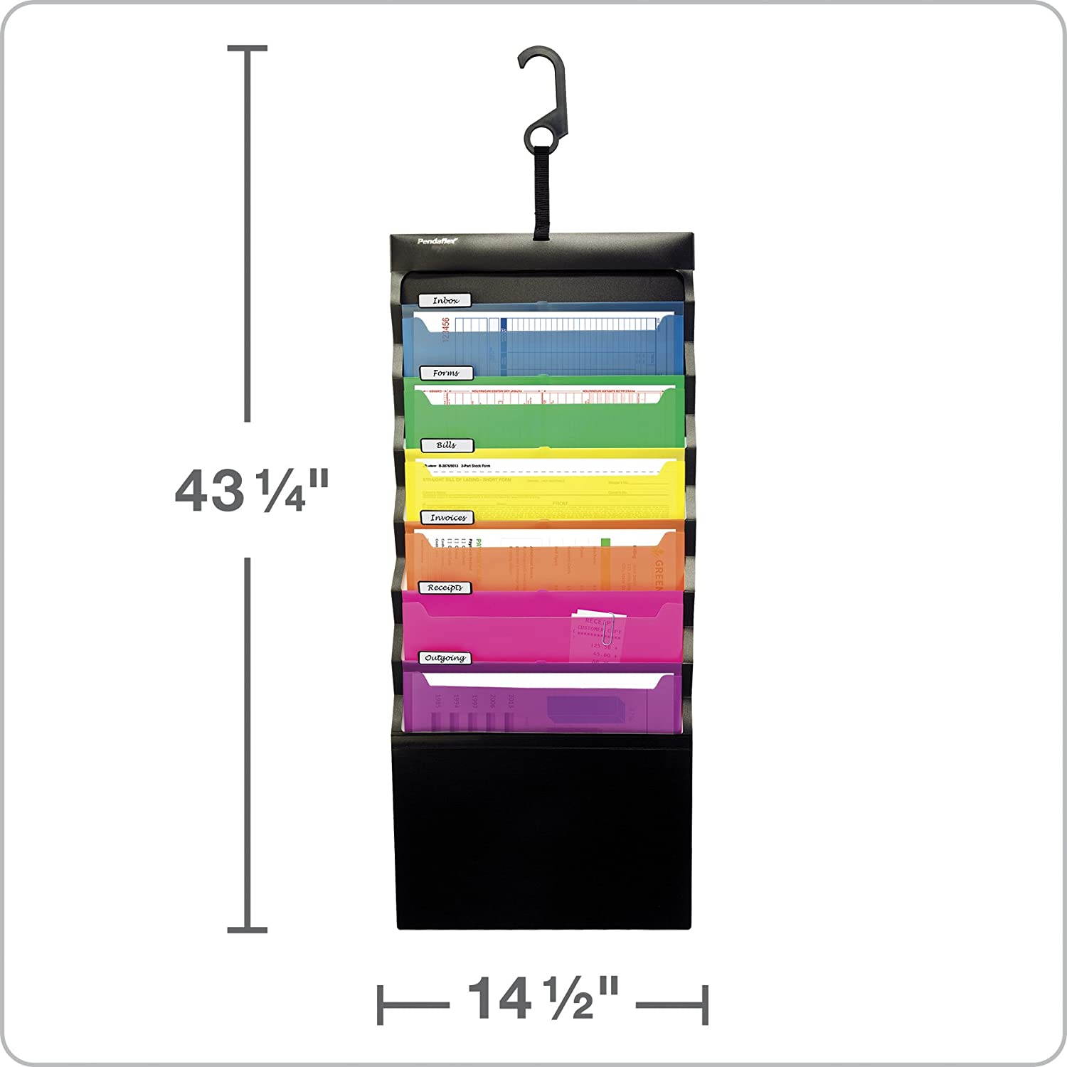 Pendaflex Hanging Organizer, All-in-1 Wall Organizer/Pocket Chart, Black with Bright Color Folders, Poly Carry Case, Letter Size (52891)