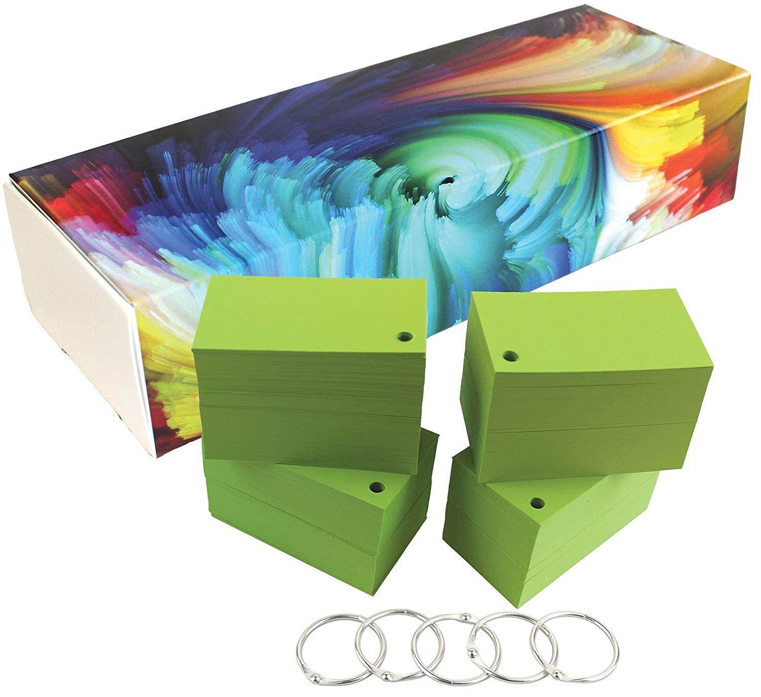 Debra Dale Designs - Small Blank Study Flash Cards - 3.5 x 2 Inches - Terra Green - Single Hole Punched - 5 Binder Rings - Heavy 100# Cover Card Stock