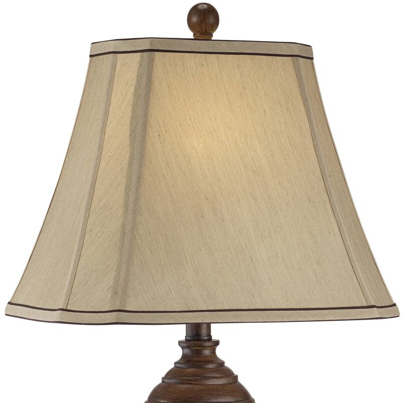 Regency Hill Traditional Table Lamp Carved Two Tone Brown Urn Shaped Beige Fabric Shade for Living Room Family Bedroom Bedside