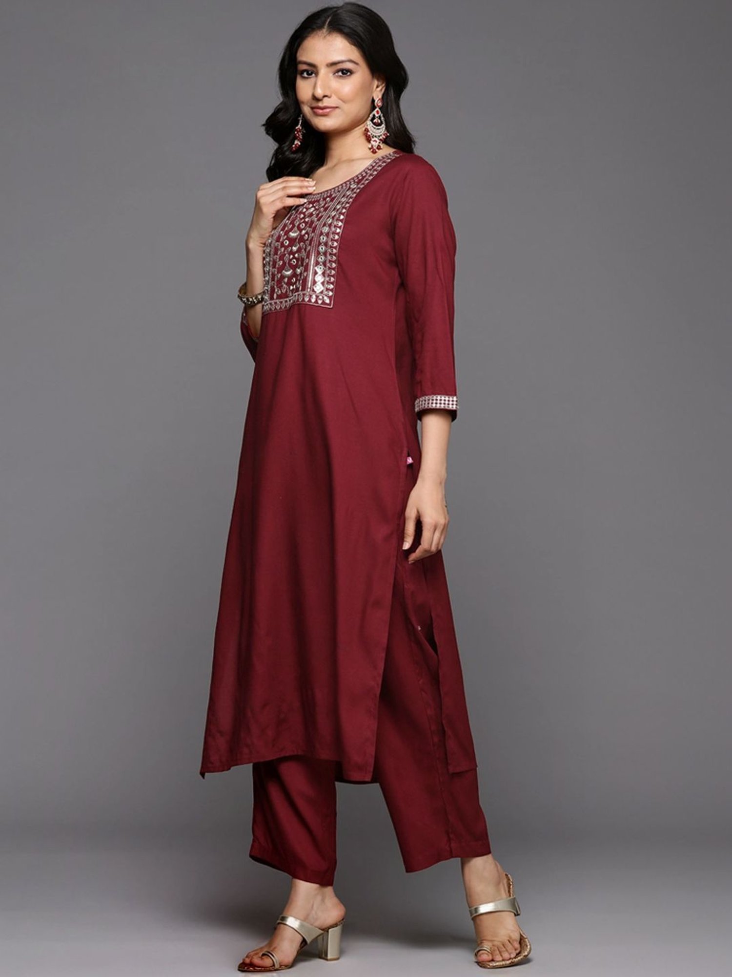Varanga Maroon Embroidered Kurta Pant Set