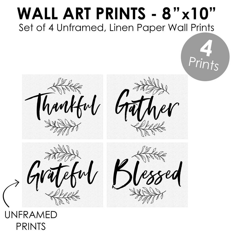 Big Dot of Happiness Thankful Gather Grateful Blessed - Unframed Fall Decor Linen Paper Wall Art - Set of 4 - Artisms - 8 x 10 inches