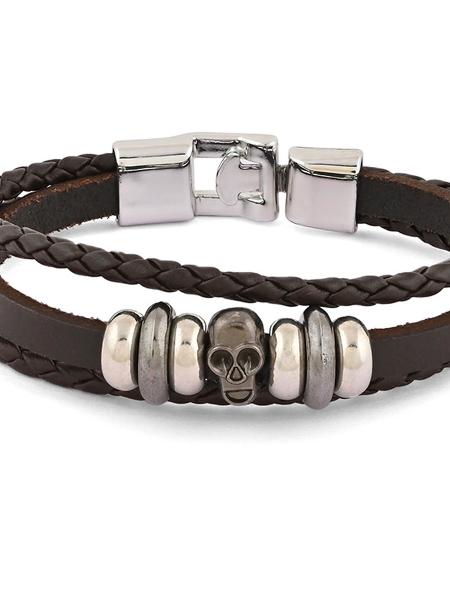 The Bro Code Brown Skull Single Faux Leather Bracelet for Men