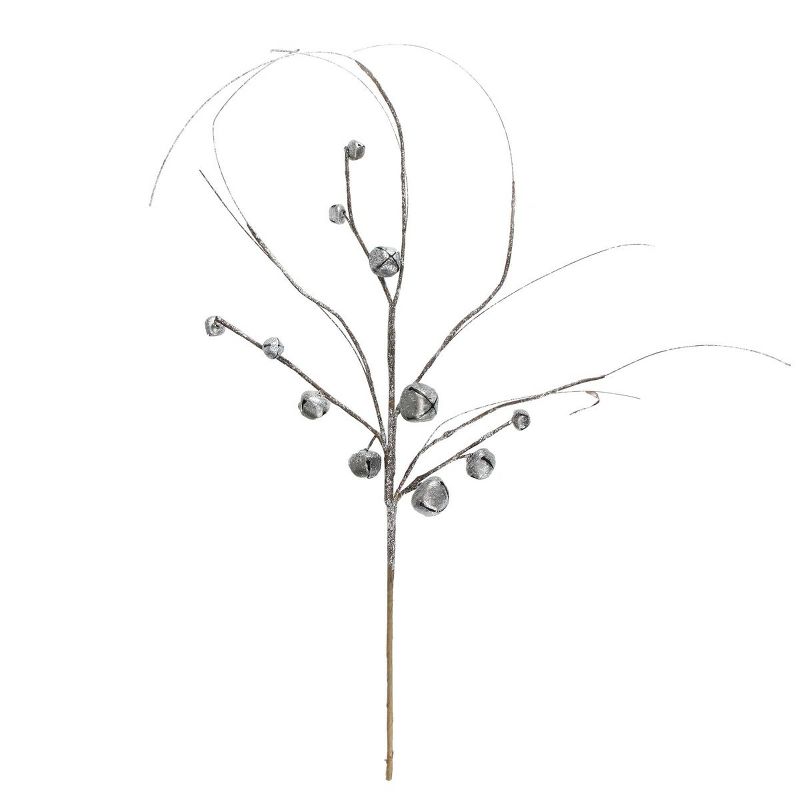 Melrose 35" Brown and Silver Glitter Winter Sleigh Bell Christmas Spray