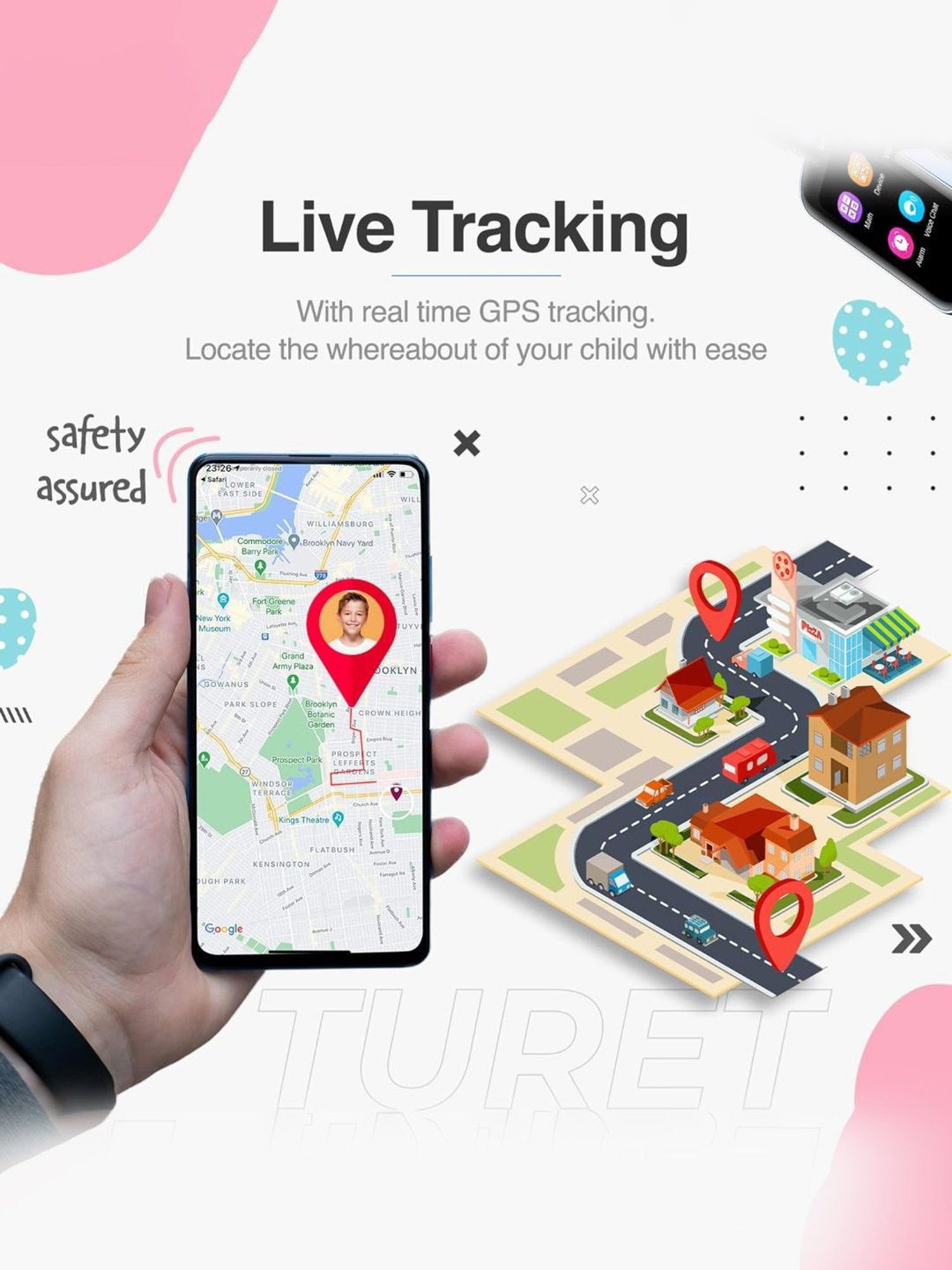 Turet Next Gen 4G Smartwatch for Kids with Camera, SOS, Video Calling, GPS Tracker (Pink)