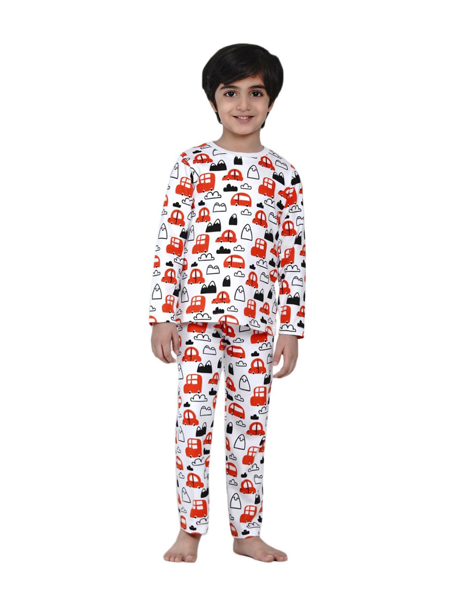 Berrytree Organic Boys Red Cotton Cars Print Night Suits