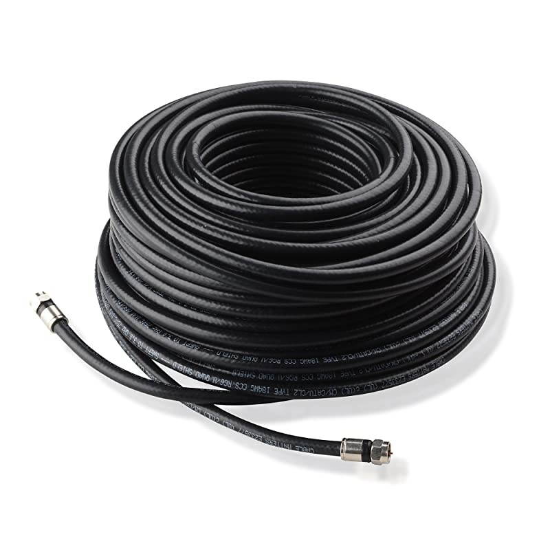 CL2 InWall Rated CM Quad Shielded Coaxial RG6 Coax in Black 100 Feet