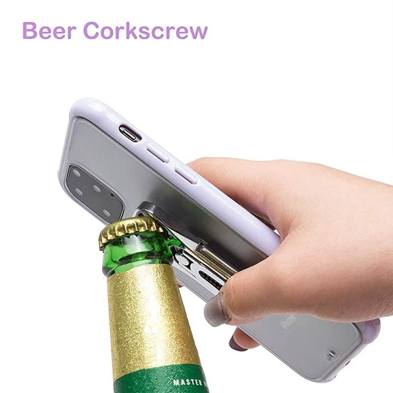 Cell Phone Ring Stand 4 in 1 Desk Mobile Phone Holder Universal Air Vent Car 360 Degree Rotation Metal Ring Grip Beer Corkscrew Black