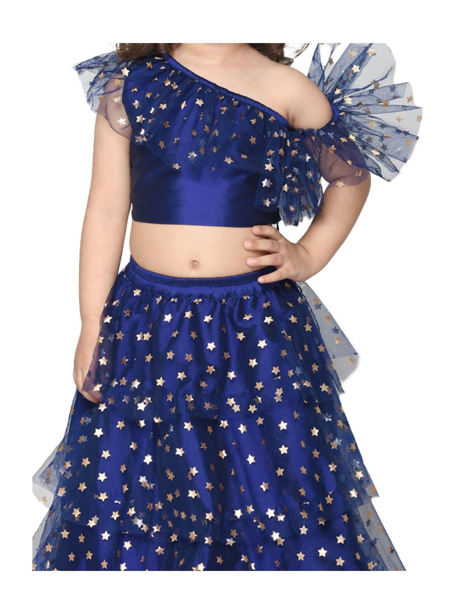 Saka Designs Kids Navy & Gold Printed Lehenga with Choli