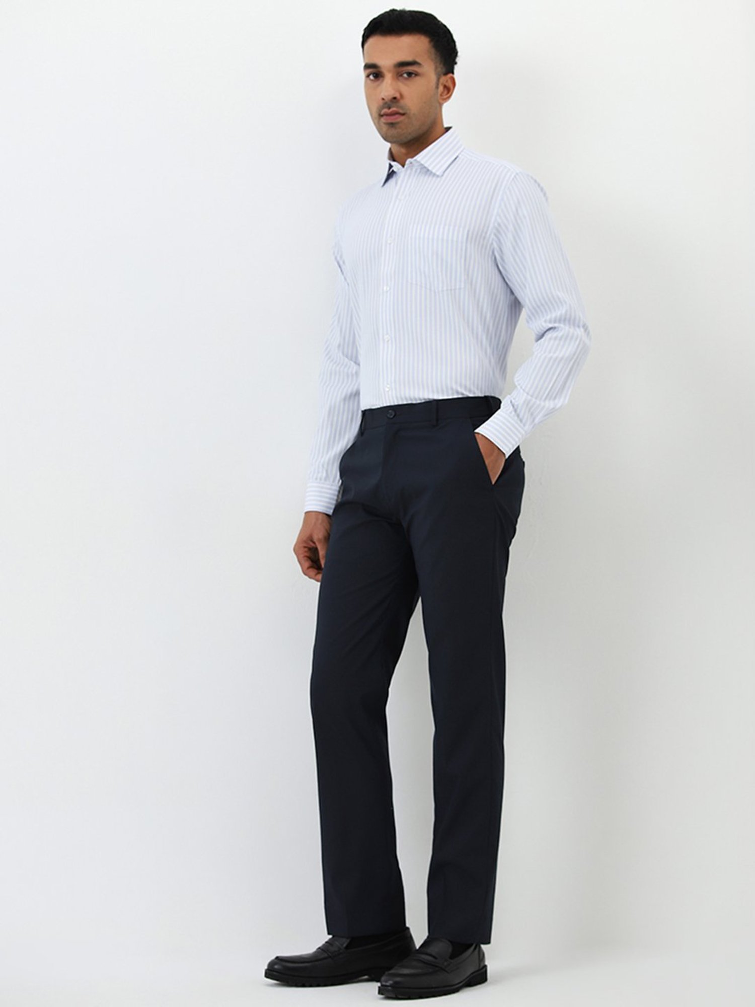 WES Formals by Westside Blue Stripe Pattern Relaxed-Fit Shirt