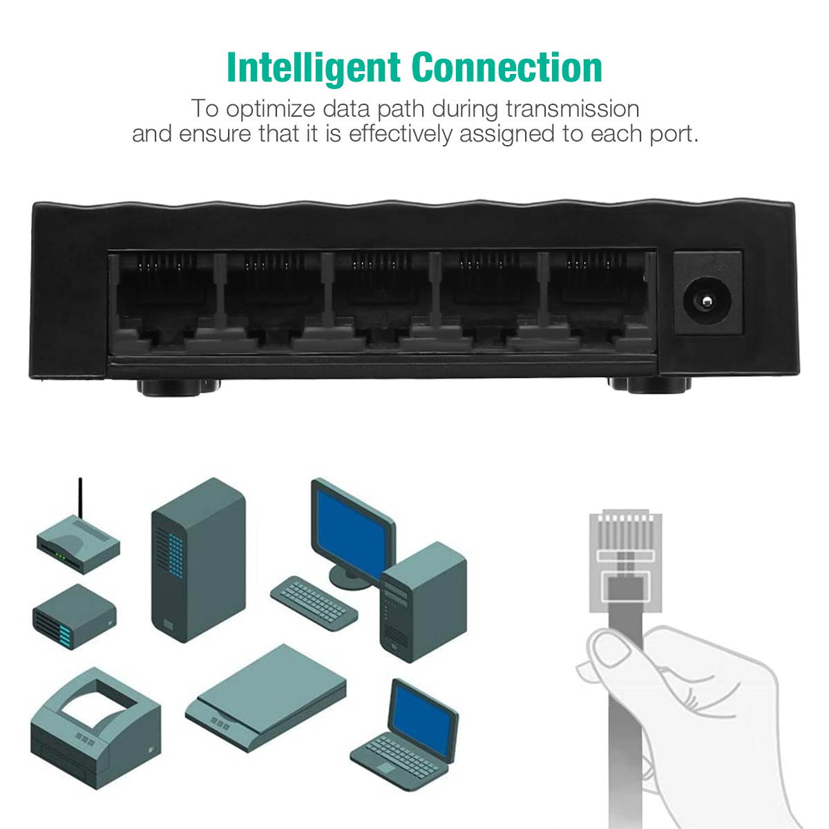 New RJ45 MINI 5-Ports Fast Ethernet Network Black Switch Hub for Desktop PC,Home Network Hub, Office Ethernet Splitter, Plug-and-Play, Black