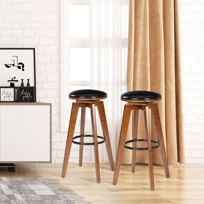 Set of 2 Bamboo Swivel Upholstery Barstools Brown - Glitzhome