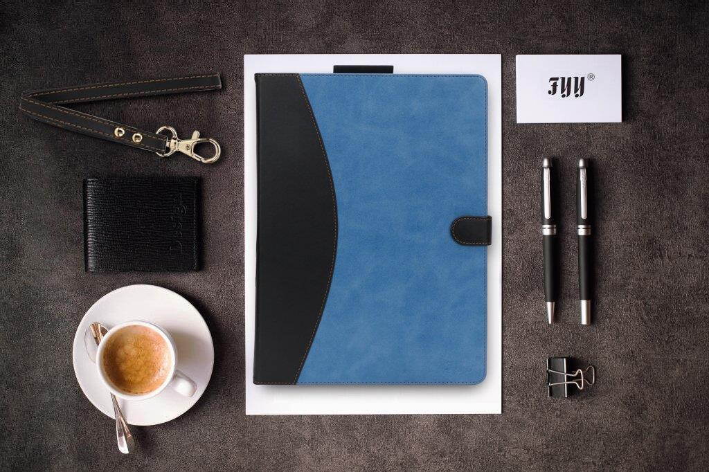 FYY Stand Folio Leather Case for iPad Pro 12.9 2017/2015 Cover for Apple iPad Pro 12.9" (Both 2017 and 2015) with Apple Pencil Holder, Auto Sleep Wake Function, Multiple Angles, Card Slots-Navy