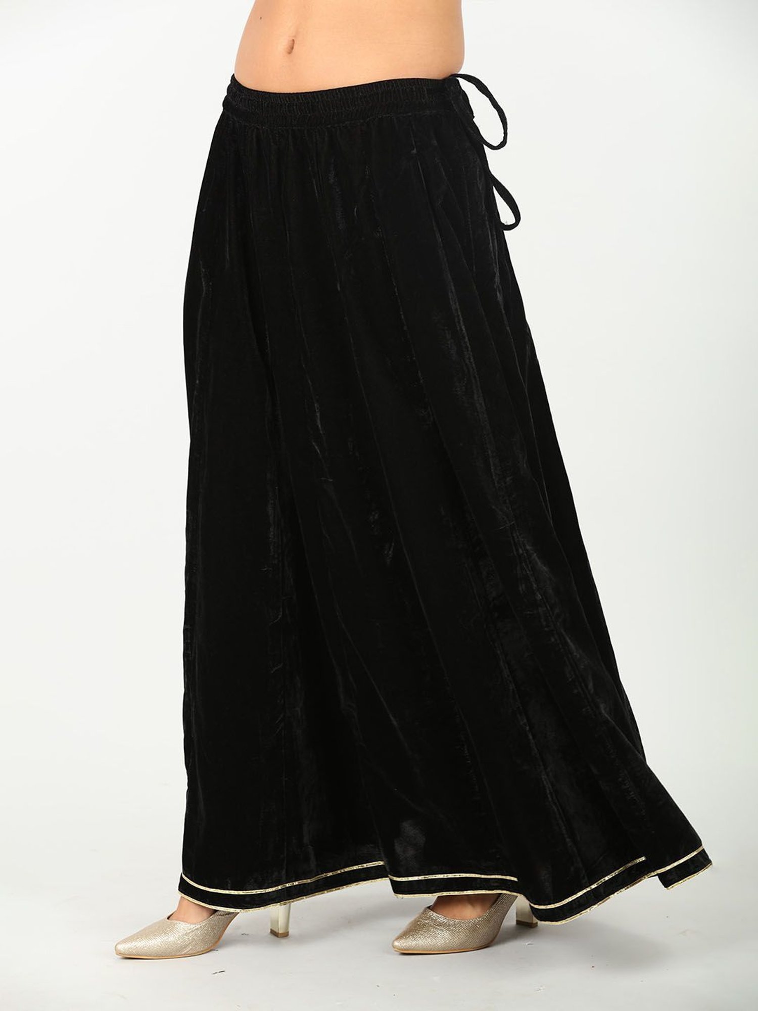 Mustard Black Velvet Skirt