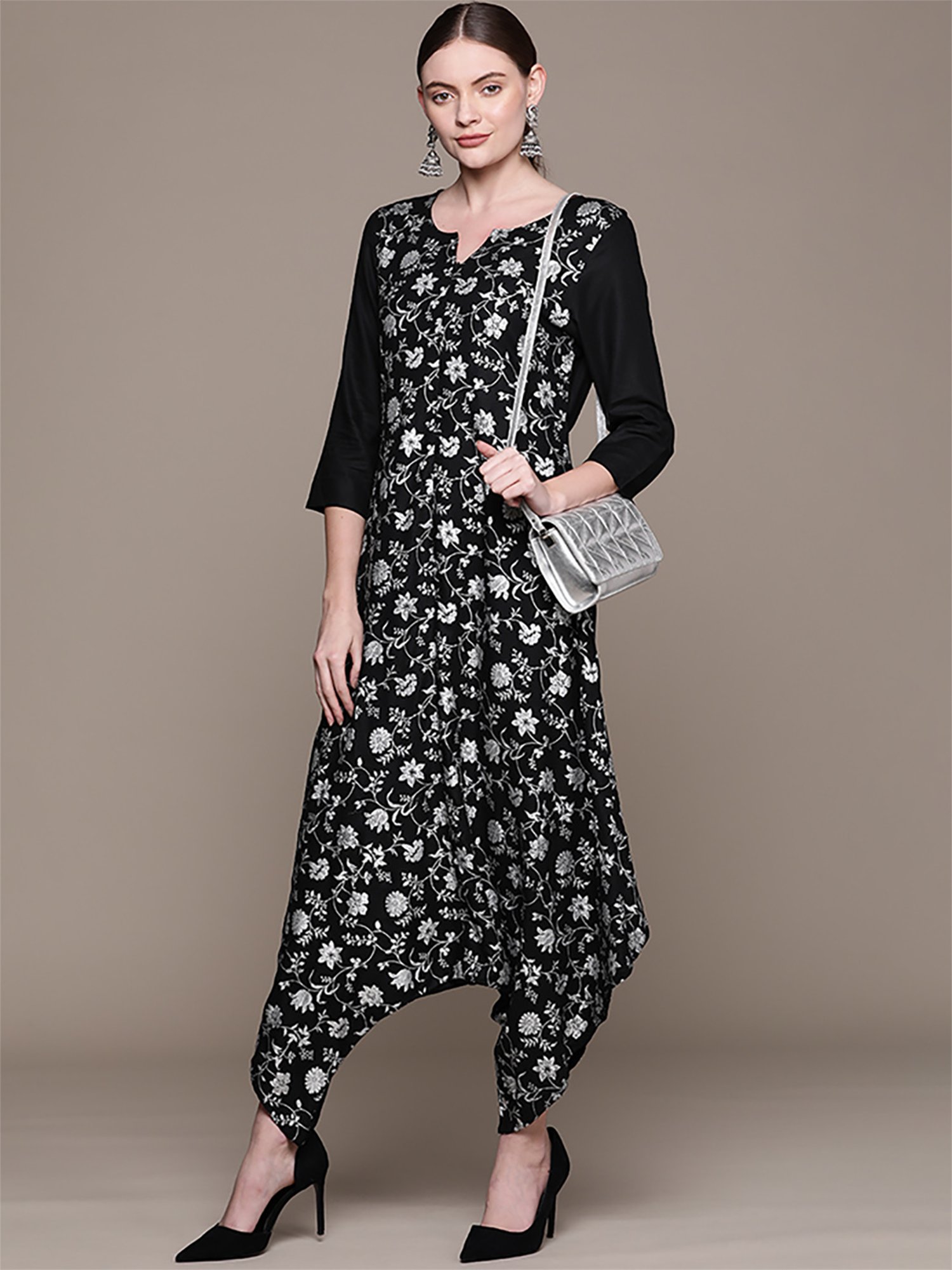 Ziyaa Black Floral Print Jumpsuit