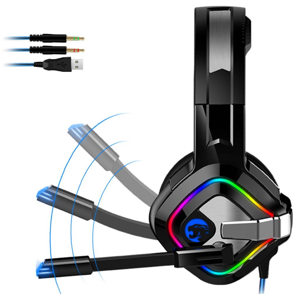 UKCOCO Gaming Headset Wired Headphones with Microphone, Enhanced 7.1 Surround Sound, USB Plug and 3.5mm Cable