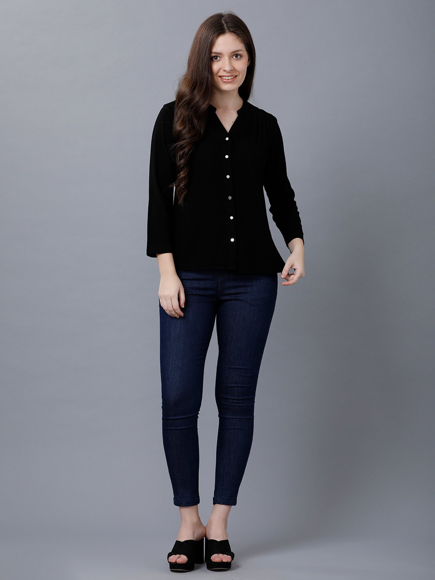 Identiti Black Viscose Slim Fit Shirt