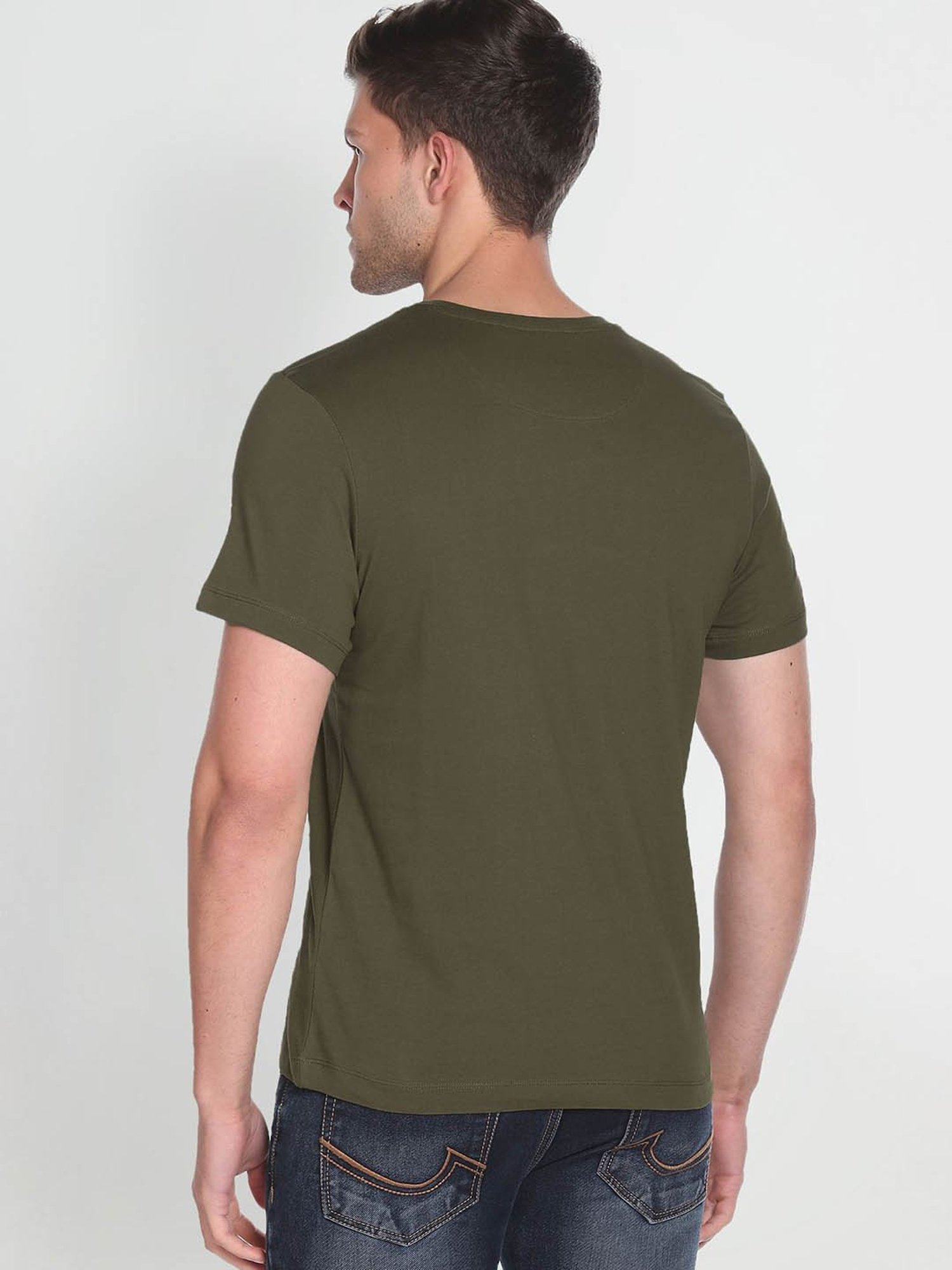 Arrow Sport Olive Cotton Regular Fit Printed T-Shirt