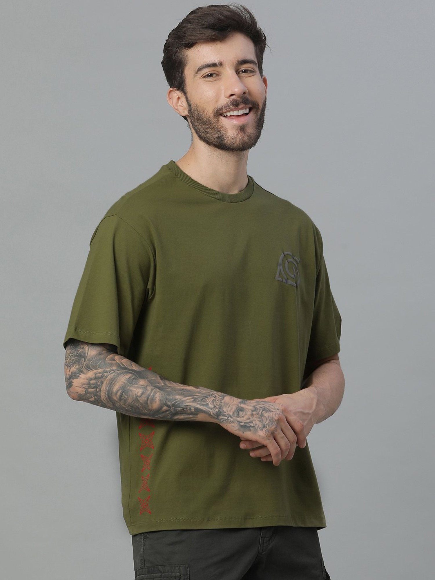 Free Authority Olive Loose Fit Printed T-Shirt
