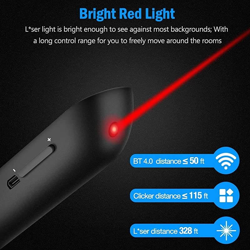 for Bluetooth Presentation Remote Powerpint Clicker USB Rechargeable RF 24 GHz Dual Modes Wireless Presenter Presentation Pointer Slide Advancer for MacKeynotePCPPT
