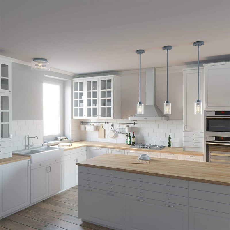 Hunter Fan Company 19015 Hartland 2 Bulb Timeless Art Deco Style Flush Mount Hanging Indoor Light Fixture with Indigo Blue Finish