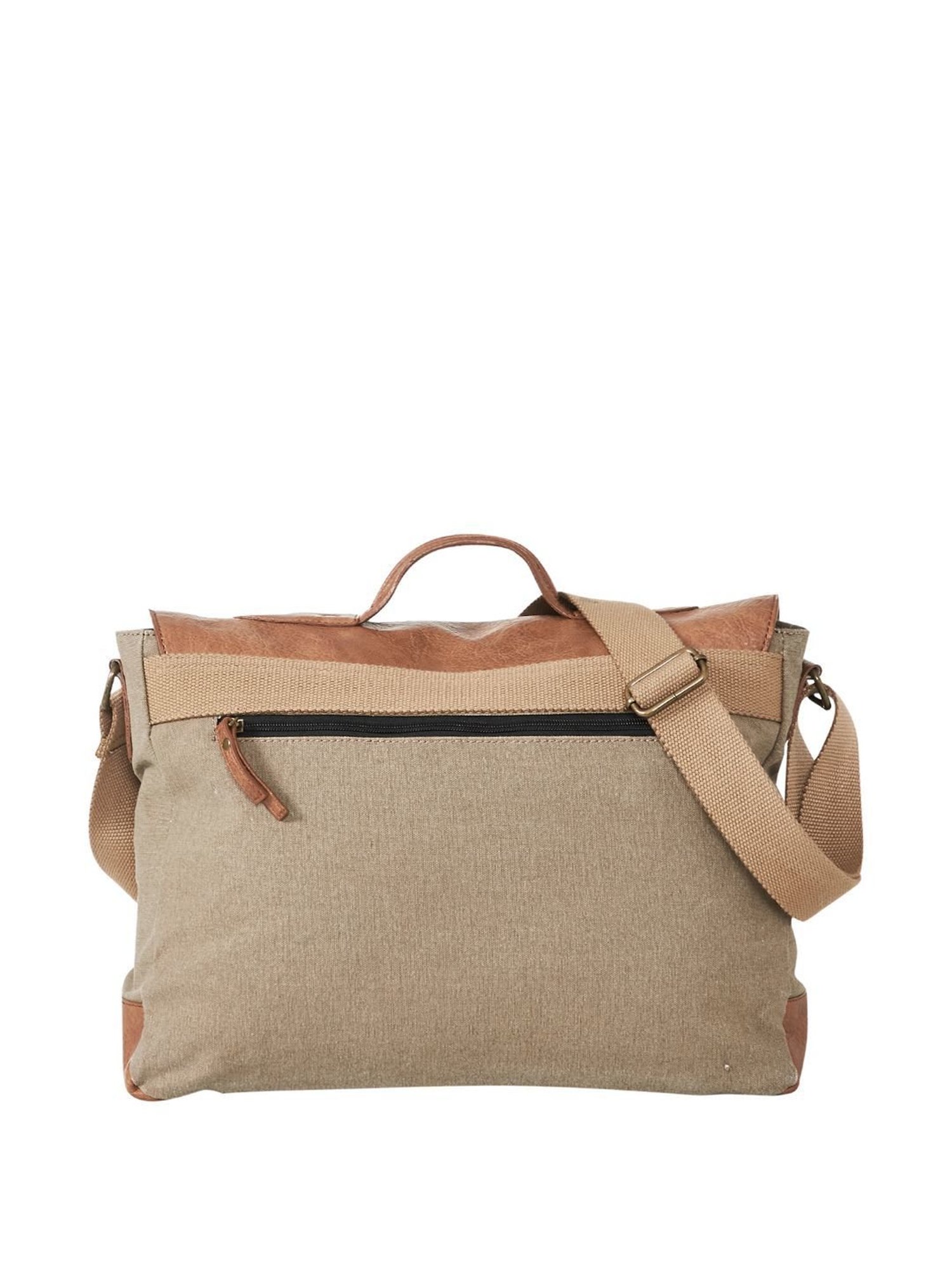 Mona B Beige Canvas Large Messenger Bag