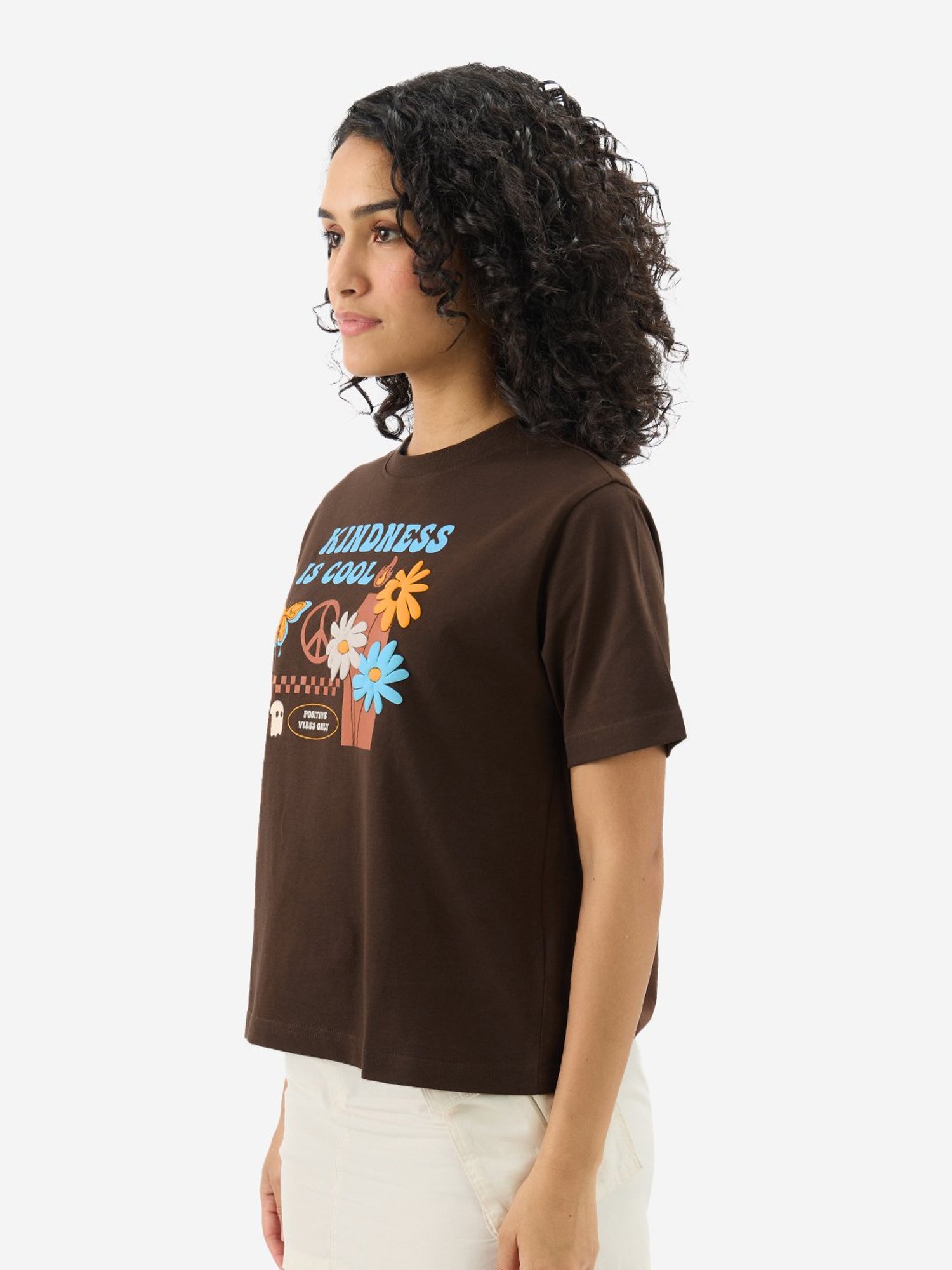 The Souled Store Brown Cotton Graphic Print T-Shirt