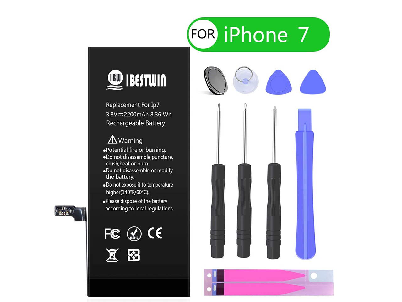 Battery for iPhone 7 IBESTWIN High Capacity 2200mAh Replacement Battery for IP 7 with Full Remove Tool Kit Adhesive and Instruction-3 Years Warranty