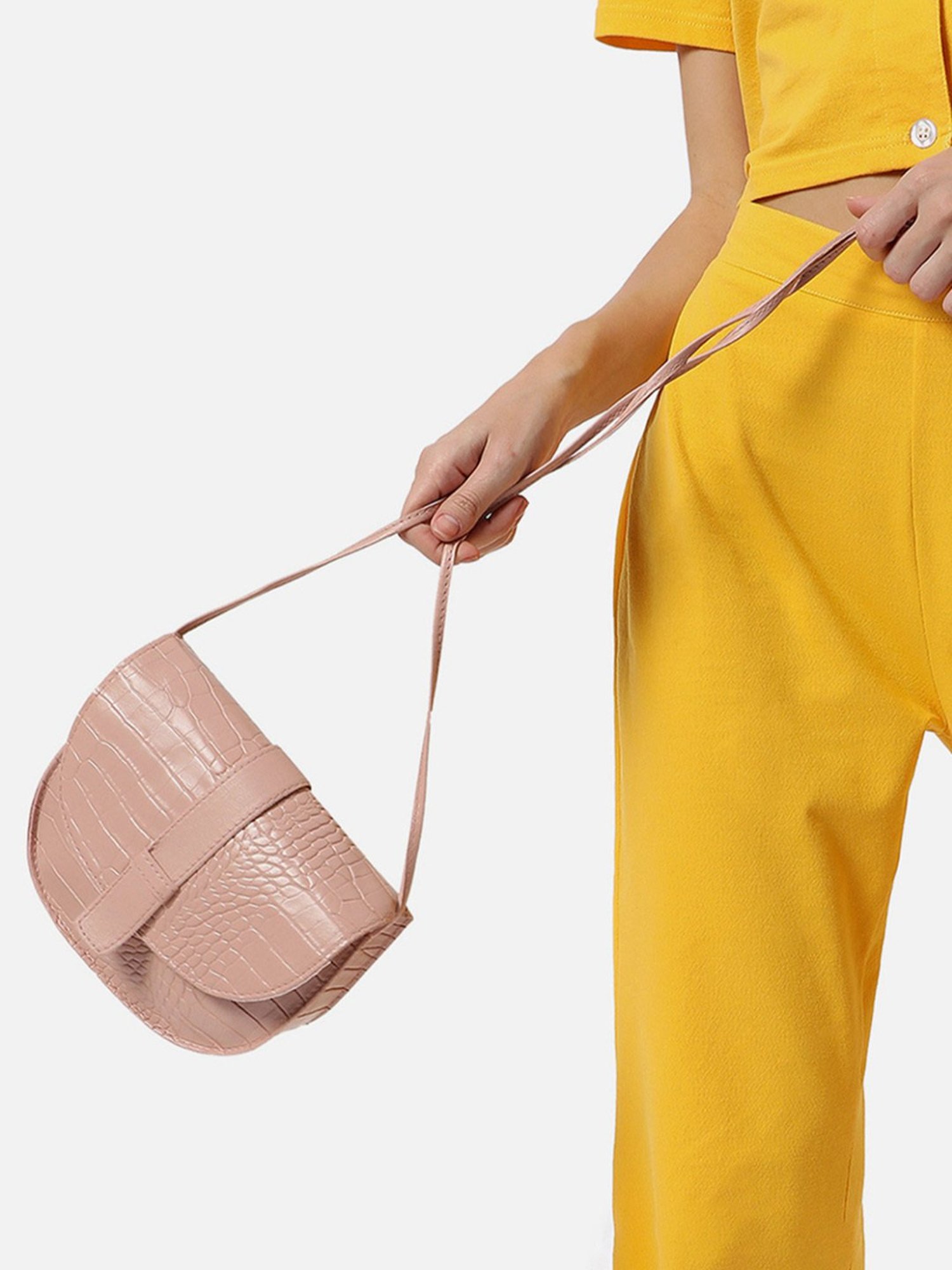 HauteSauce Orange Textured Medium Handheld Handbag