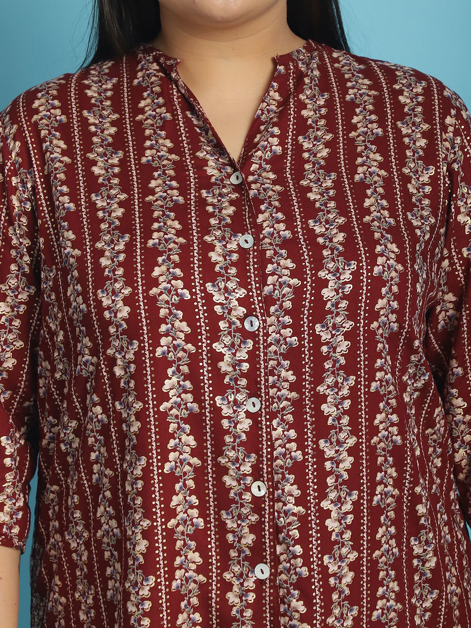 theRebelinme Maroon Floral Print Shirt