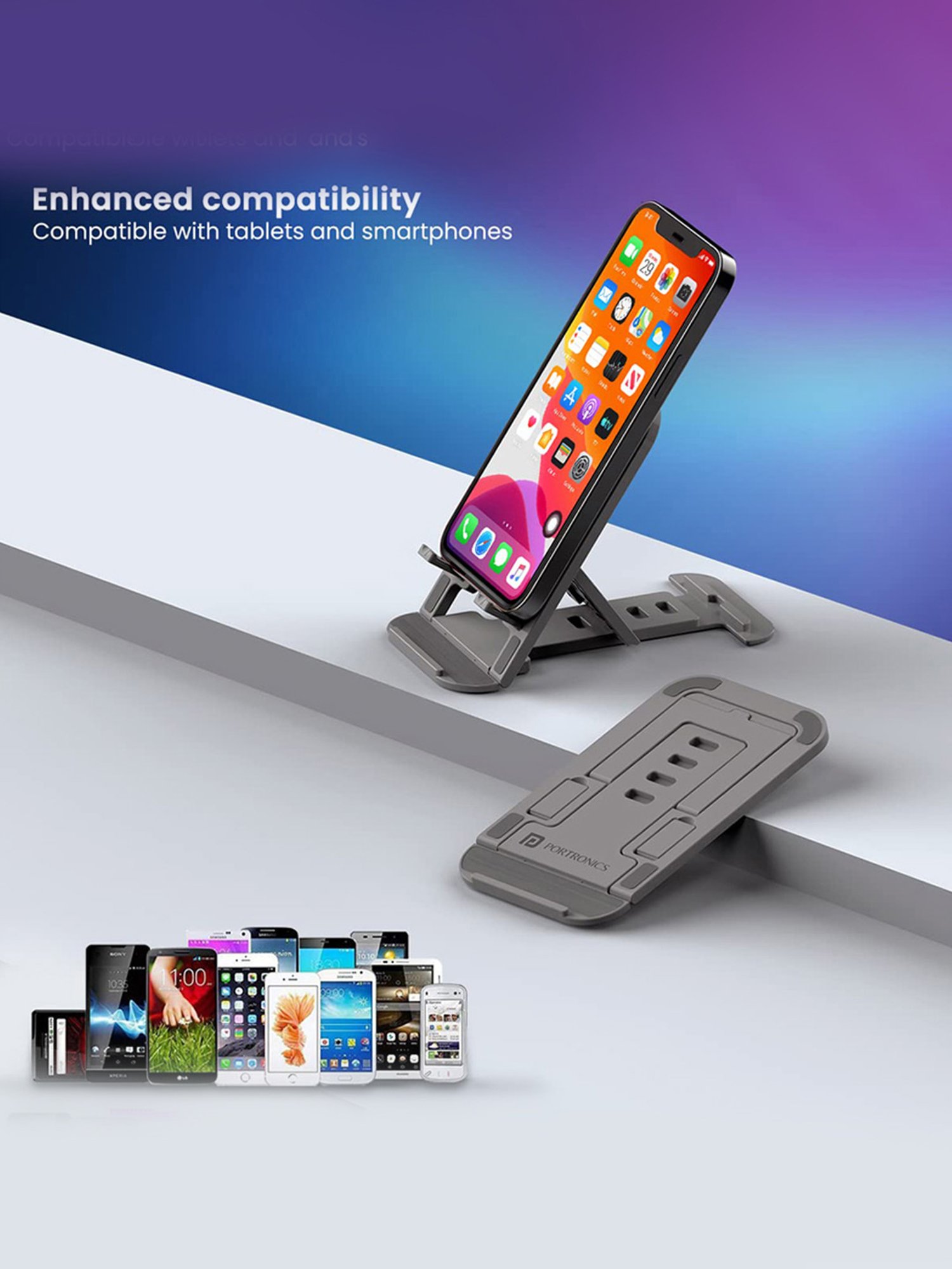 Portronics POR-1804 Modesk 100 Foldable Mobile & Tablet Holder (Grey)