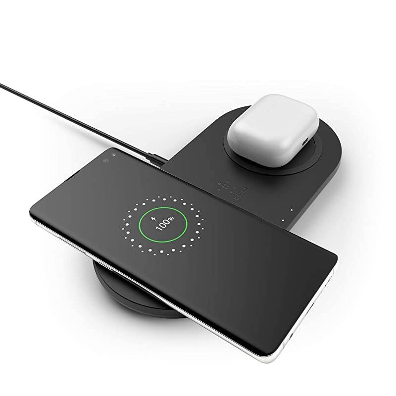 Dual Wireless Charger Dual Wireless Charging Pad 10W for iPhone 11 11 Pro 11 Pro Max Galaxy S20 S20+ S20 Ultra Pixel 4 4XL AirPods and More Black