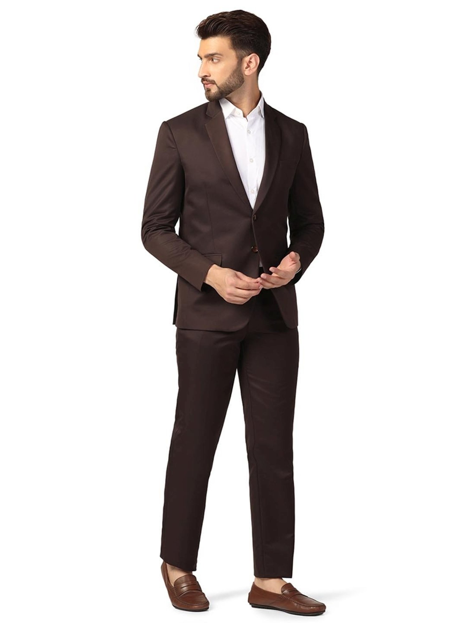 Raymond Brown  Slim Fit Printed Three Piece Suit