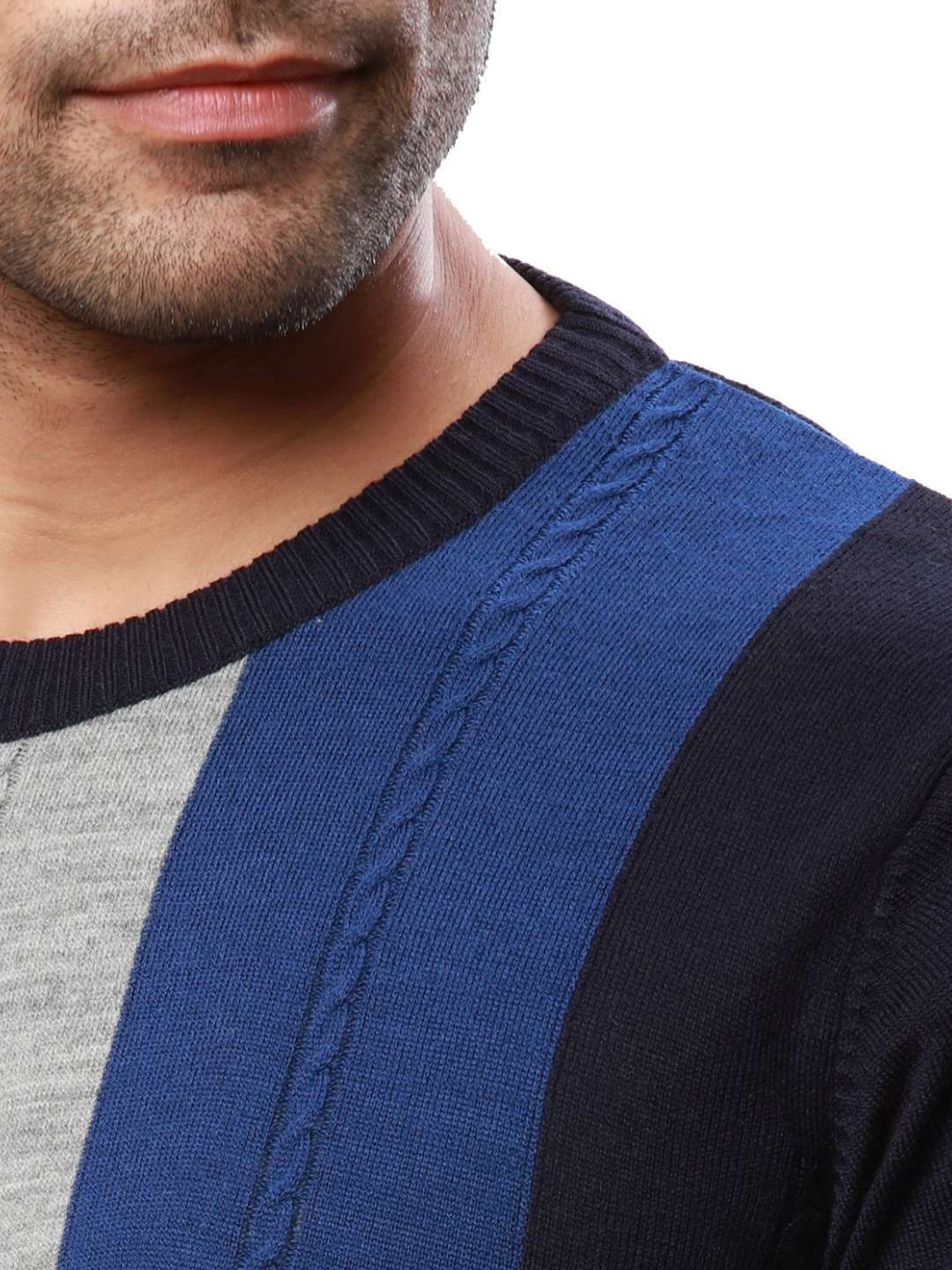Raymond Blue Regular Fit Striped Sweater