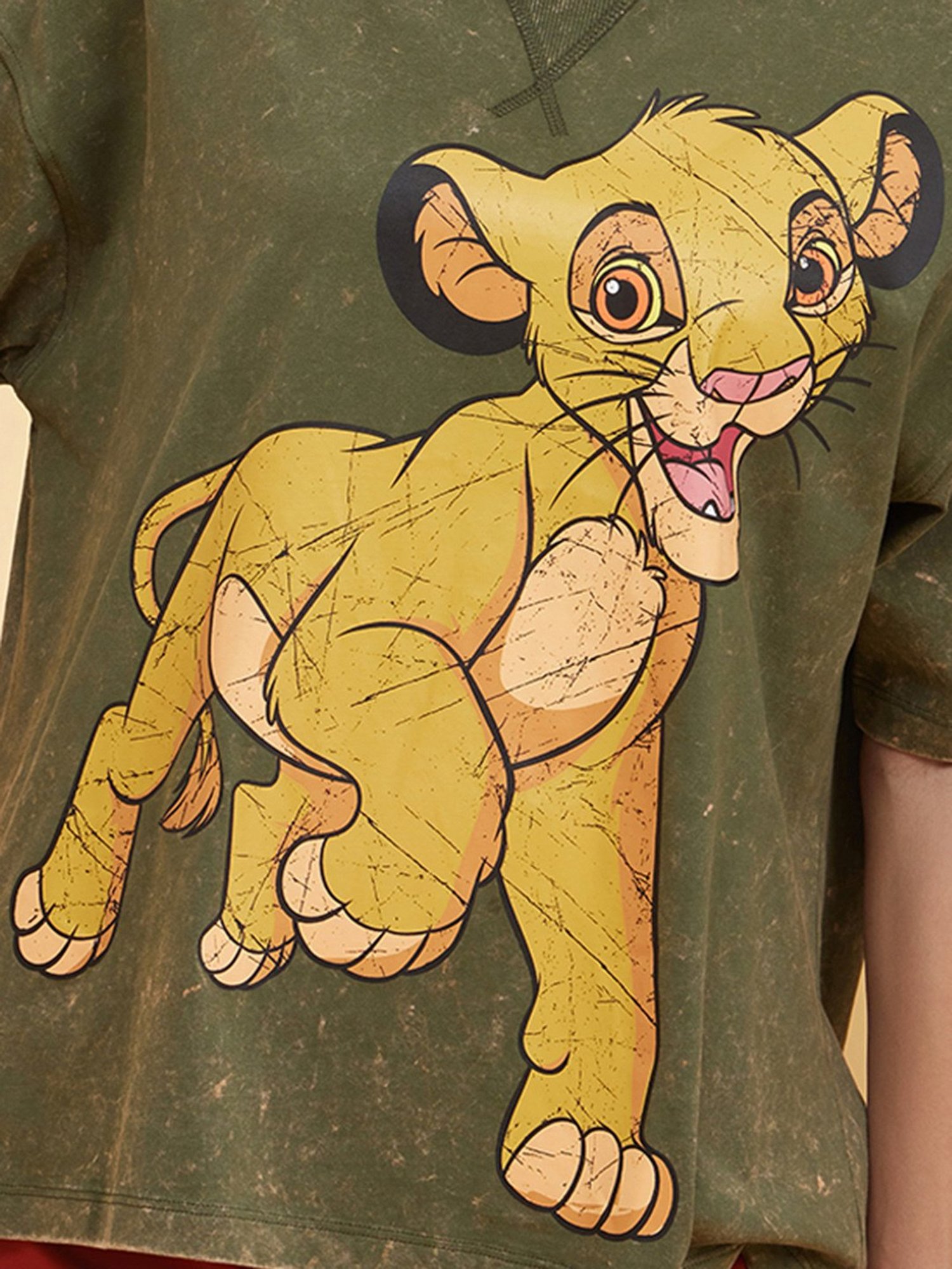 Kazo Olive Cotton Printed Oversized T-Shirt