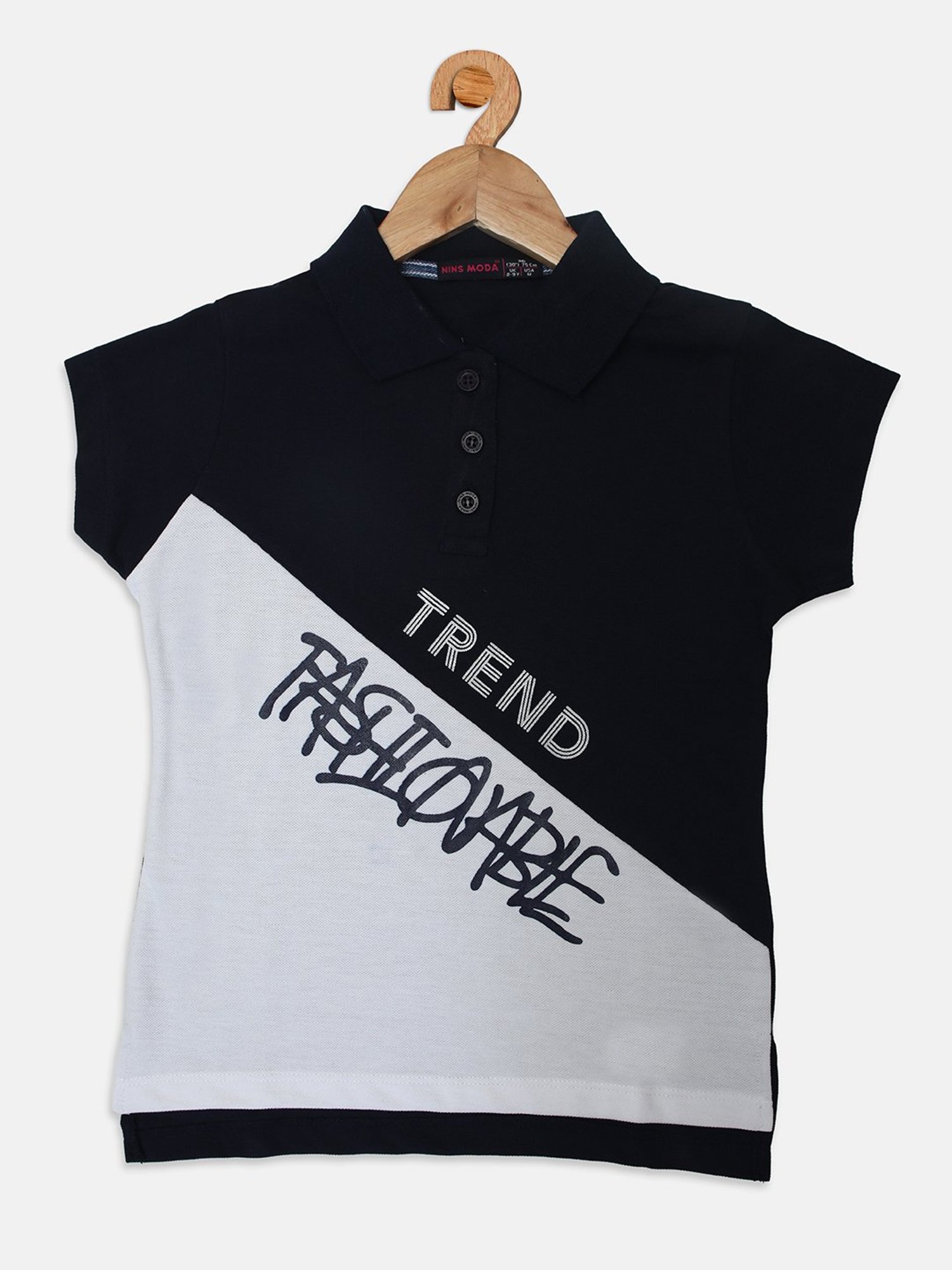 NINS MODA Kids Navy & White Printed Polo T-Shirt