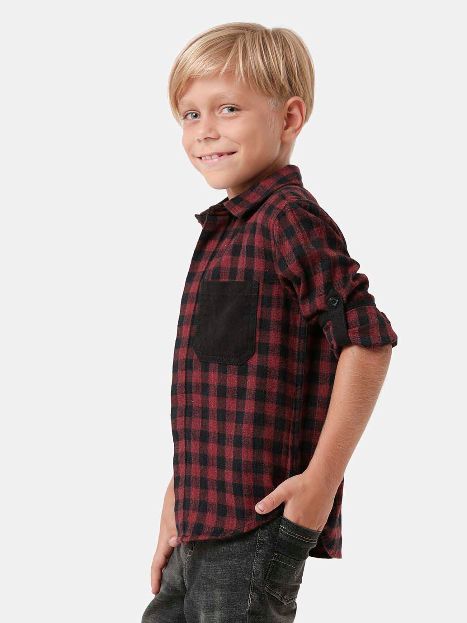 Kate & Oscar Kids Brown & Black Cotton Chequered Full Sleeves Shirt