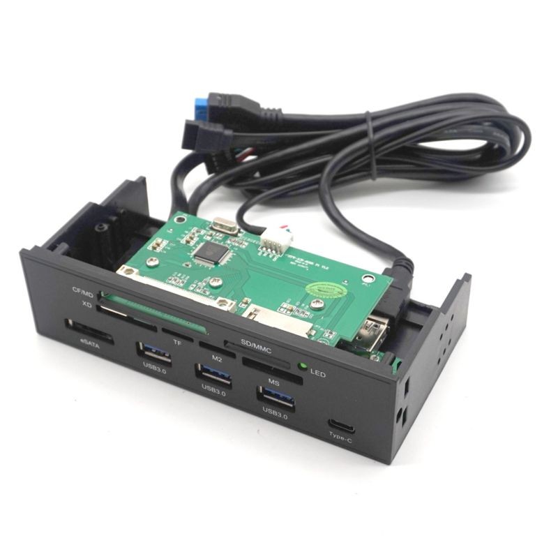 Plugadget 5.25" Internal Card Reader Media Multi-Function Dashboard PC Front Panel Type-C USB 3.1 USB 3.0 Support CF XD MS M2 TF SD card reader smart