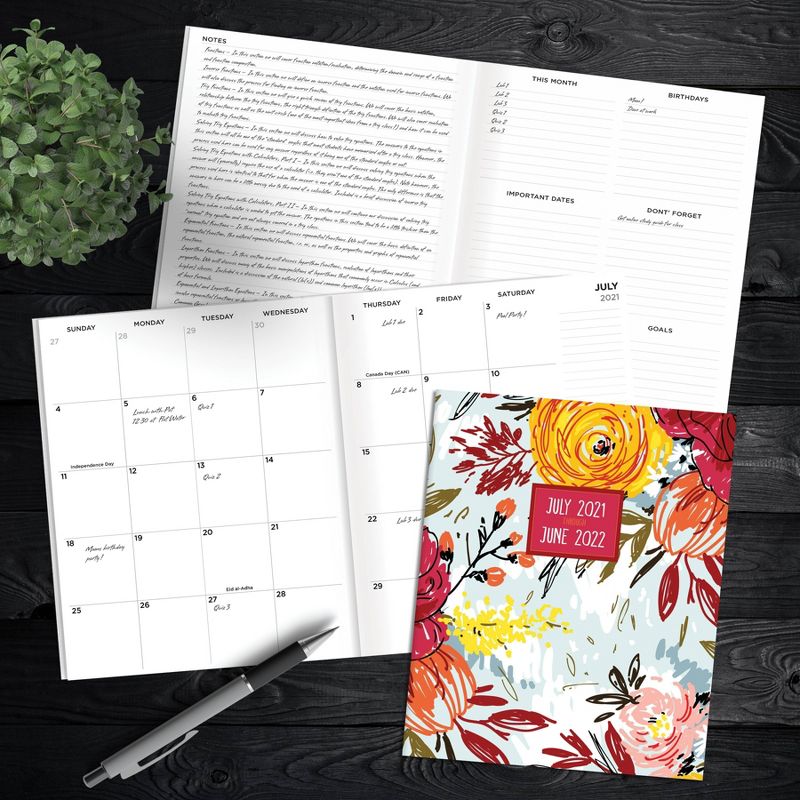 2021-22 Academic Planner 6.5" x 8" Brush Flowers Monthly - The Time Factory