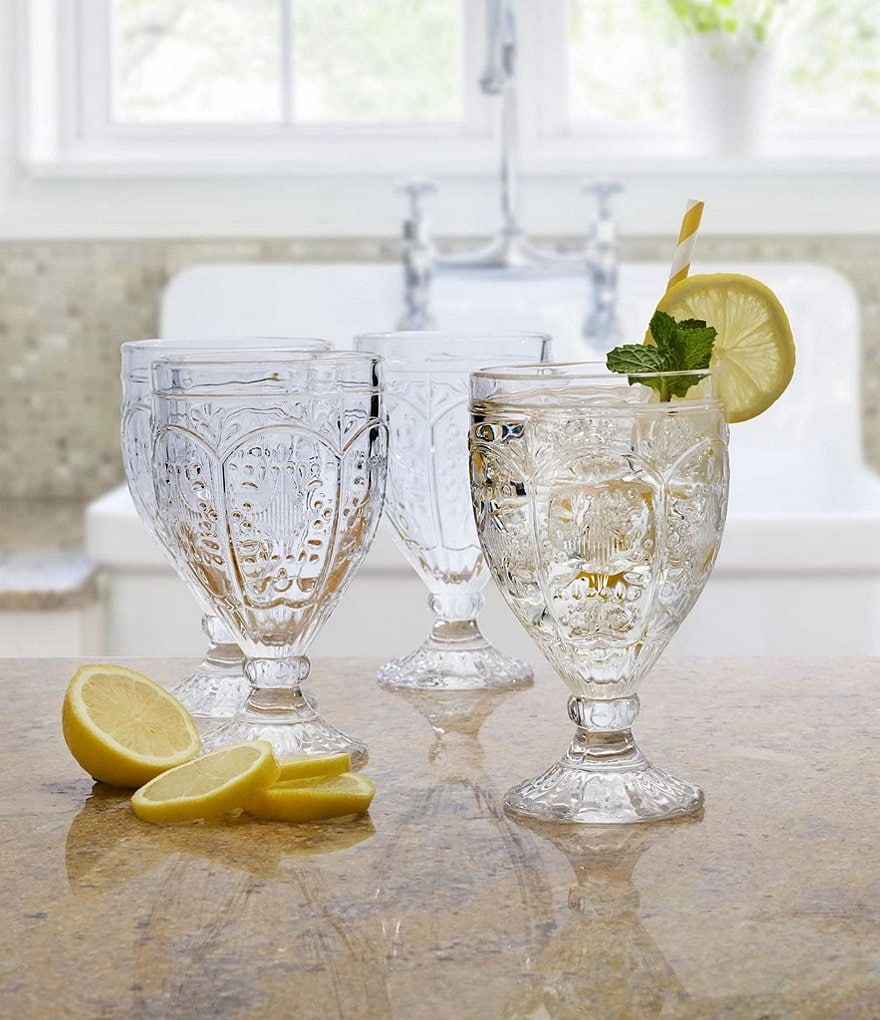 Fitz and Floyd Trestle Clear Goblets, Set of 4