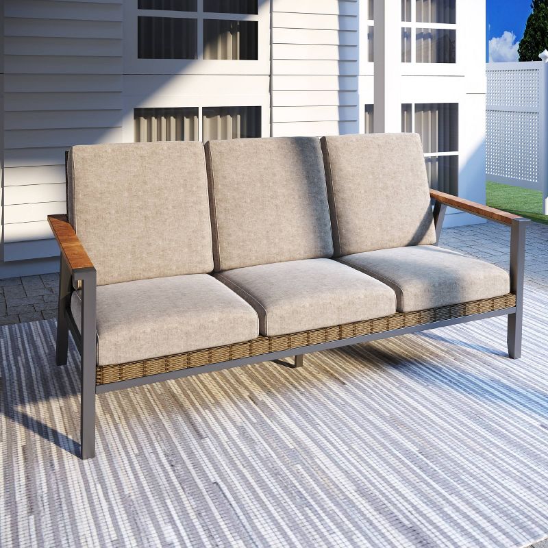 Tahoe Outdoor Three-Seater Sofa - Brown Wicker - Serta
